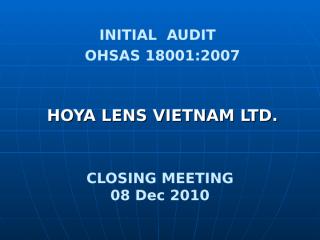 closing Hoya lens OHSAS 18001.ppt